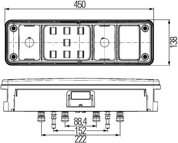 HELLA 2VP 340 961-041 Heckleuchte - Hybrid - 24V - rechteckig - Anbau - Stecker: EasyConn 1 x 7/Easy