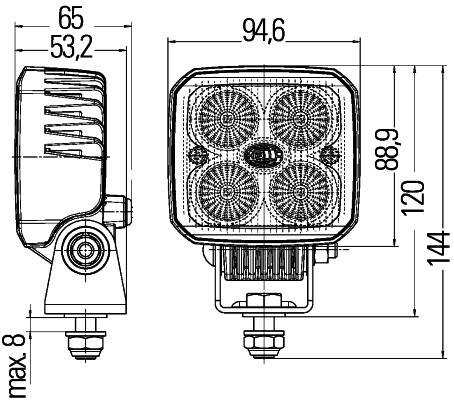 HELLA 1GA 996 284-012 LED-Arbeitsscheinwerfer - Q90 compact - 12/24V - 1200lm - Anbau/Bügelbefestigu
