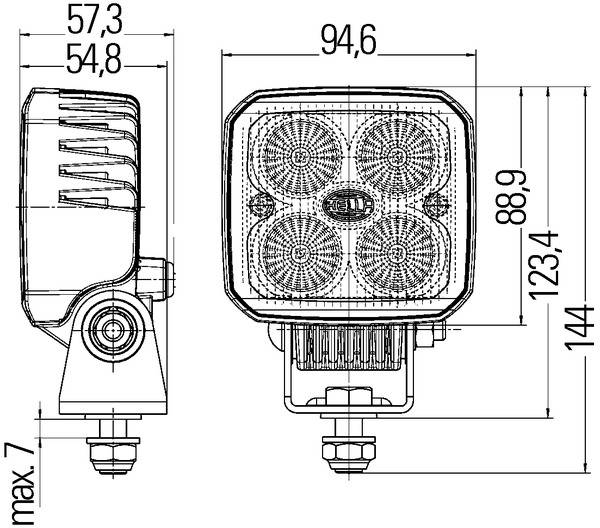 HELLA 1GA 996 284-001 LED-Arbeitsscheinwerfer - Q90 compact - 12/24V - 1200lm - Anbau/Bügelbefestigu