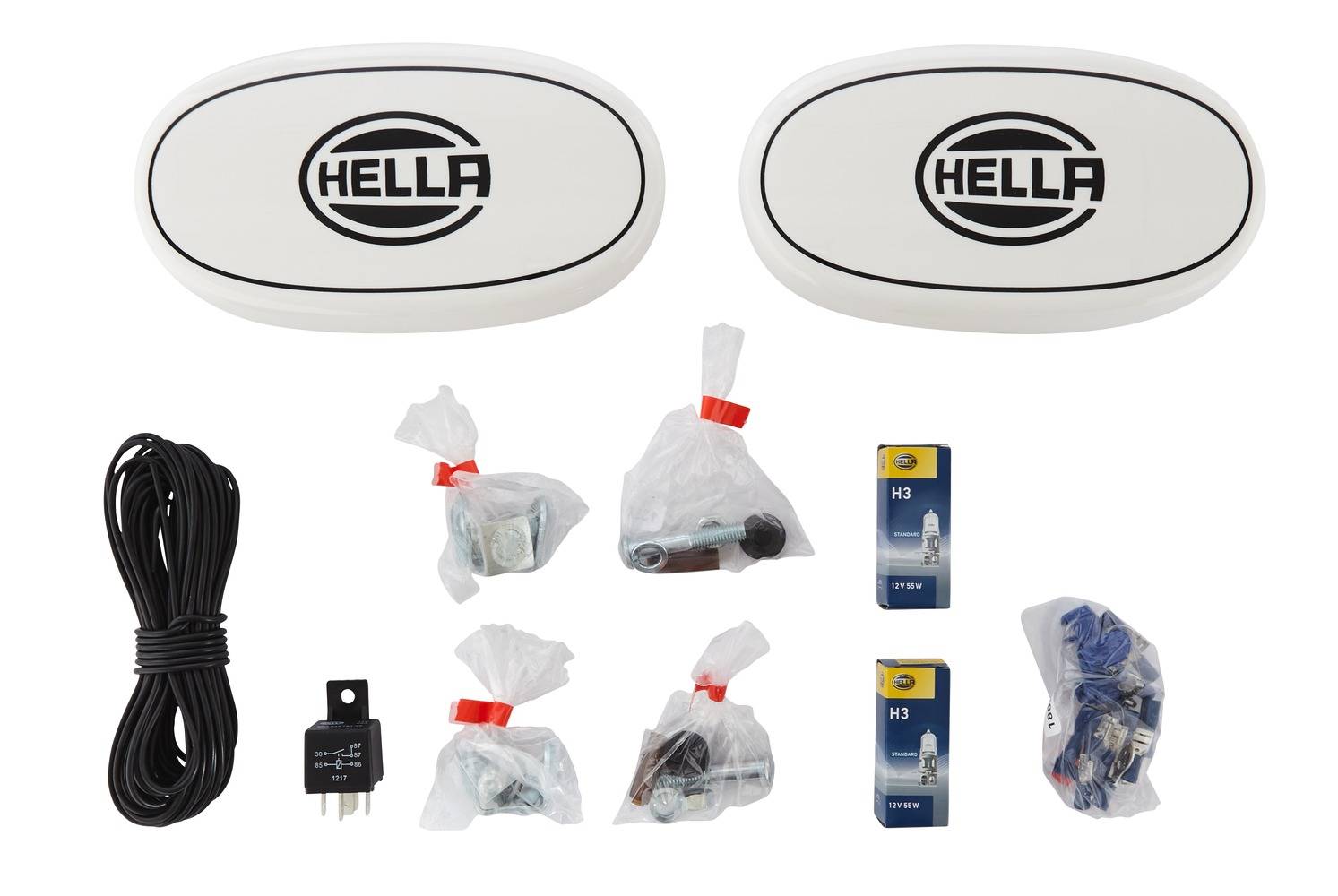 HELLA 1FD 010 953-801 FF/Halogen-Fernscheinwerfersatz - Comet FF 550 - 12V - oval - Anbau - glasklar