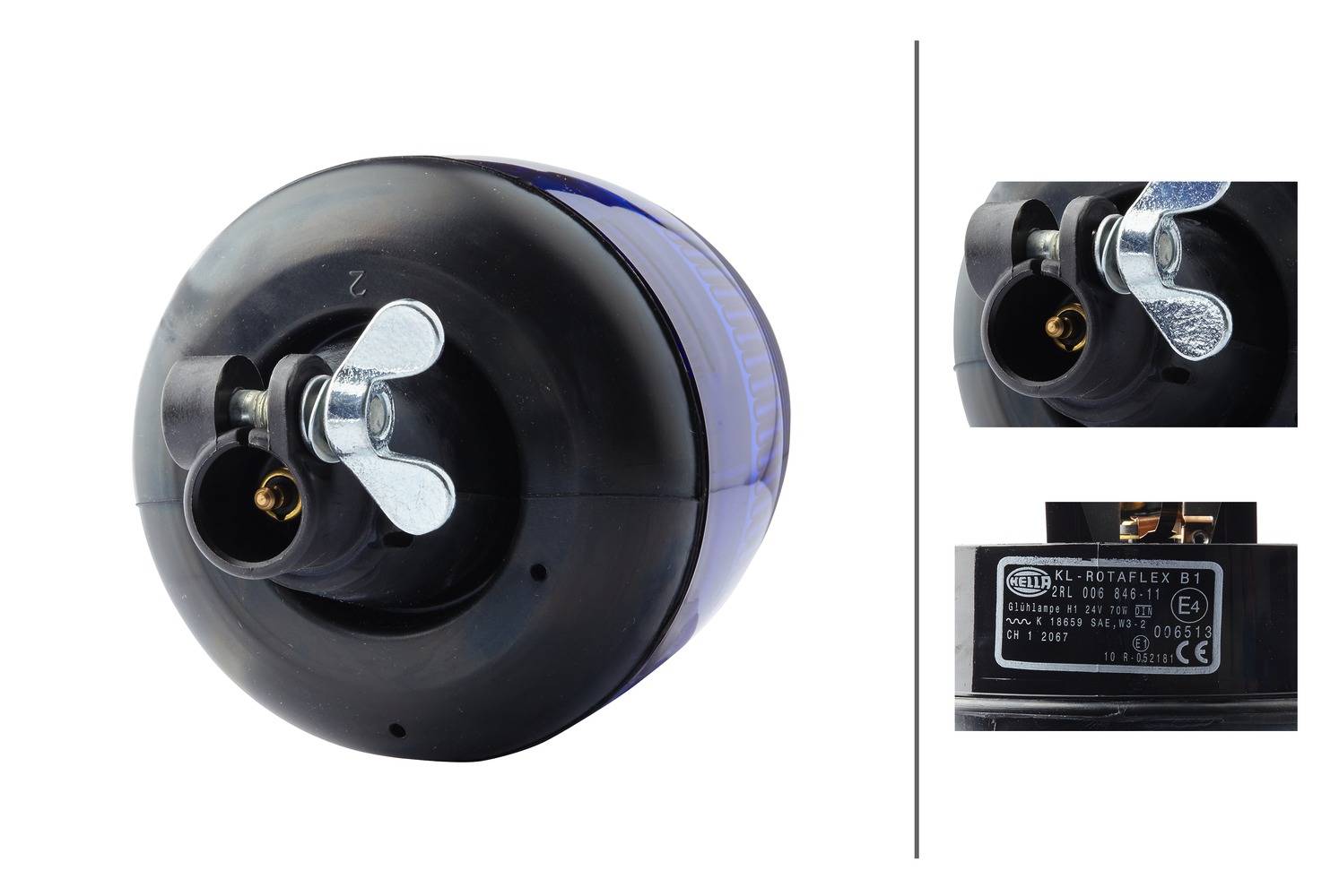 HELLA 2RL 006 846-111 Halogen-Rundumkennleuchte - KL Rotaflex - 24V - Rohrstutzen - blau