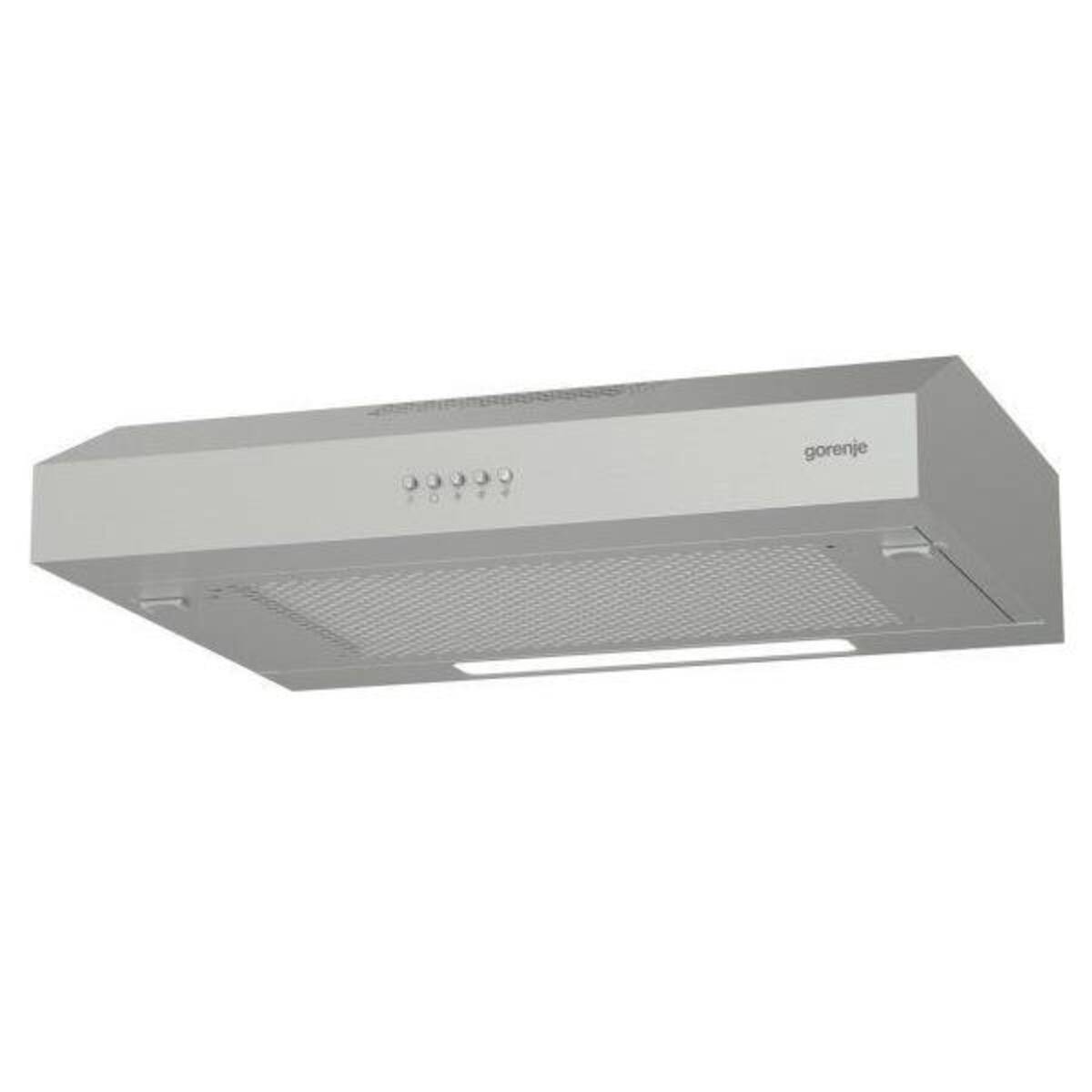 Unterbau-Dunstabzugshaube für die Küche mit Bedienungstasten und einem MaschendrahtsFilter, entwickelt zur Belüftung und Geruchsentfernung in Kochbereichen.