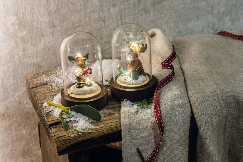 12 Stück Hellum LED-Glasglocke mit Rentier 524635