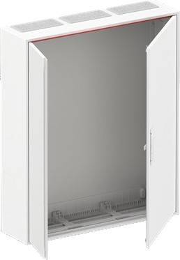 Leerer offener weißer rechteckiger Schrank mit sichtbaren Scharnieren und Griff, der ein kahles Inneres und minimale Kantendetails zeigt.