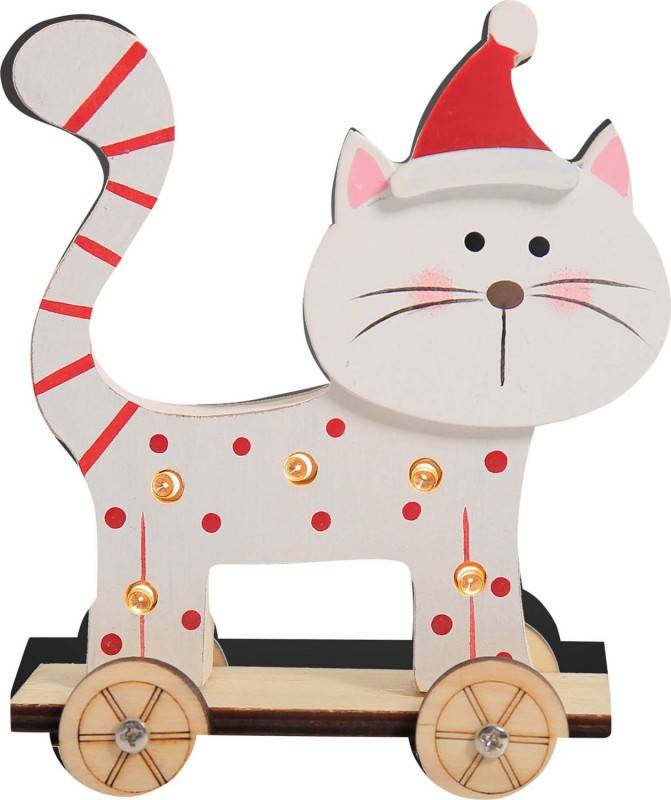 6 Stück Hellum LED-Holzkatze 524192