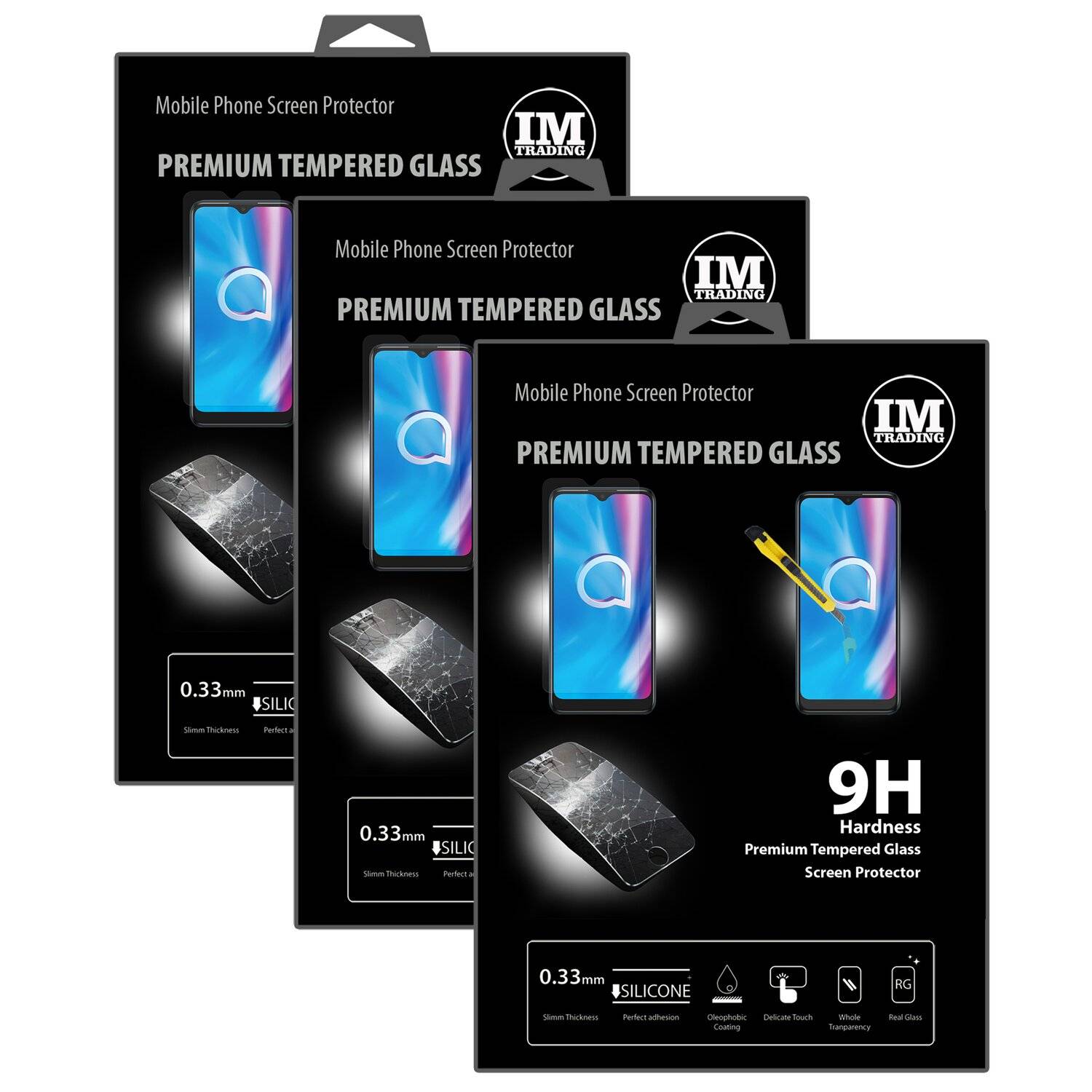 3X Schutz Schutz Glas 9H Tempered Glass Display Schutz Folie Display Glas Screen Protector kompatibel mit Alcatel 1S ( 2020 )