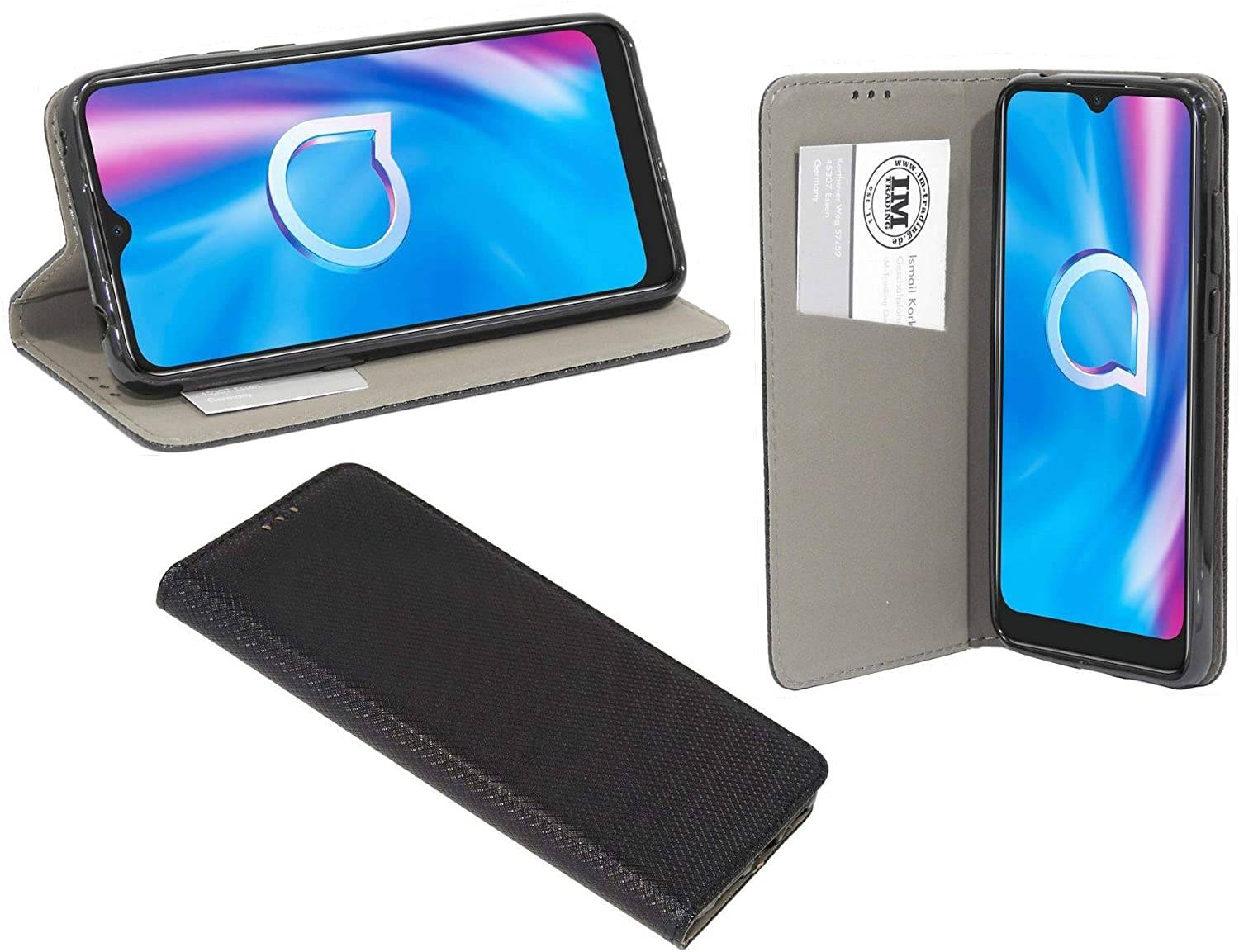 Buch Tasche "Smart" kompatibel mit Alcatel 1S ( 2020 ) Handy Hülle Etui Brieftasche Schutzhülle mit Standfunktion, Kartenfach Schwarz