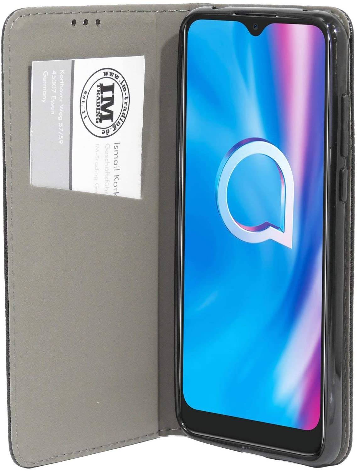 Buch Tasche "Smart" kompatibel mit Alcatel 1S ( 2020 ) Handy Hülle Etui Brieftasche Schutzhülle mit Standfunktion, Kartenfach Schwarz