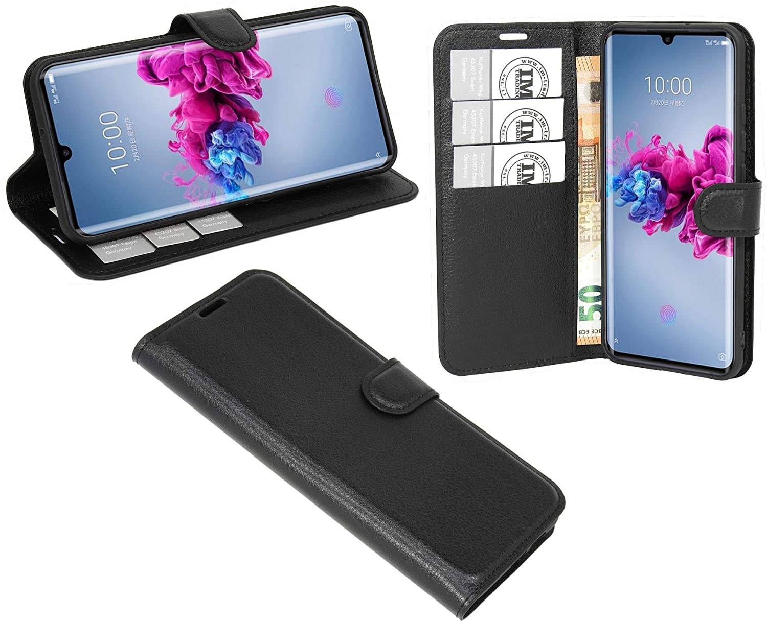Buch Tasche "Fancy" kompatibel mit ZTE AXON 11 Handy Hülle Etui Brieftasche Schutzhülle mit Standfunktion, Kartenfach Schwarz