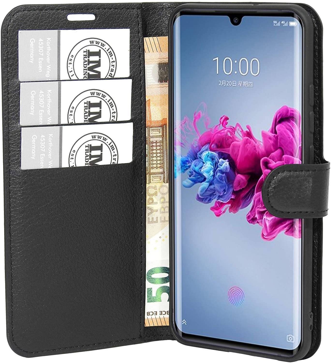 Buch Tasche "Fancy" kompatibel mit ZTE AXON 11 Handy Hülle Etui Brieftasche Schutzhülle mit Standfunktion, Kartenfach Schwarz