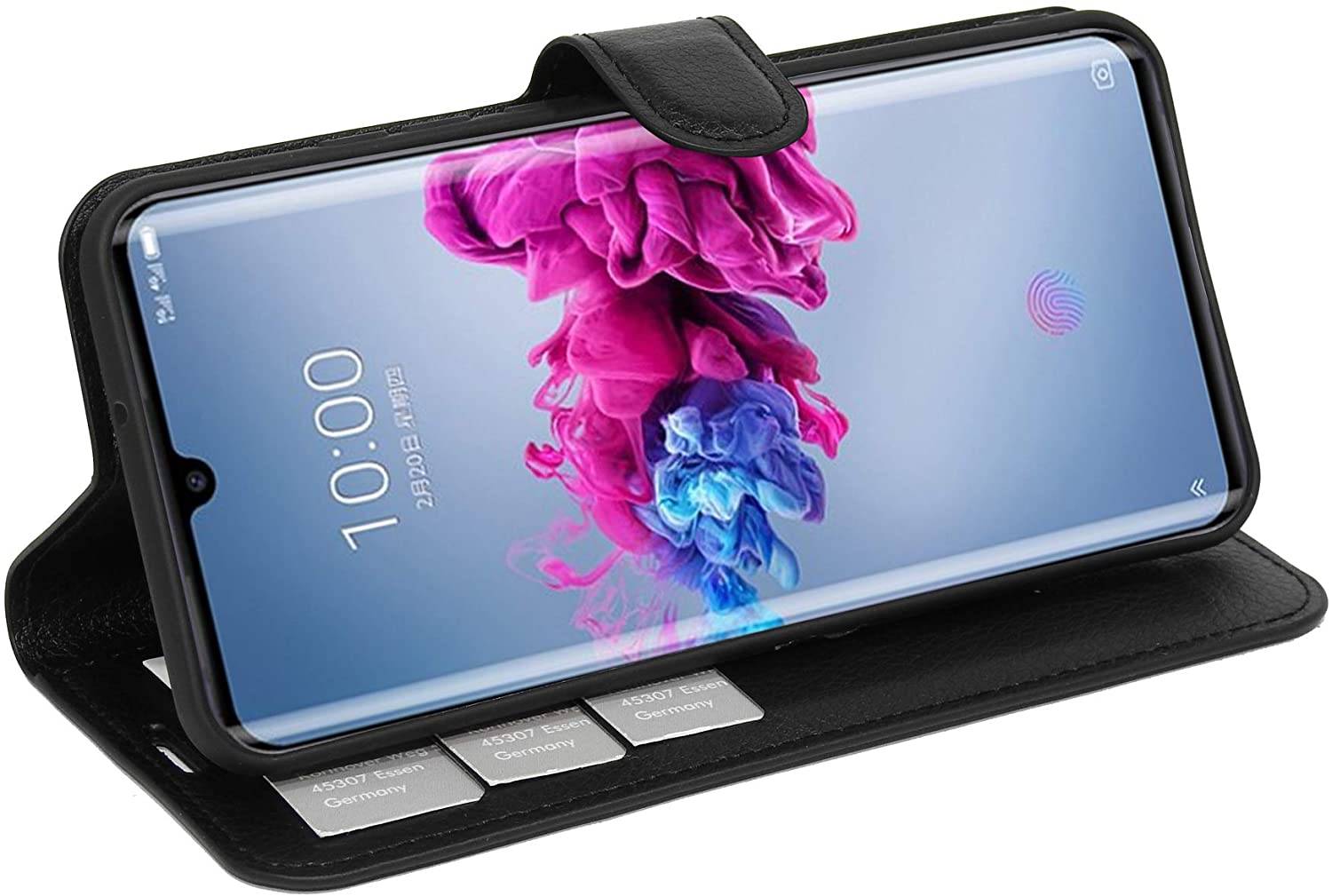 Buch Tasche "Fancy" kompatibel mit ZTE AXON 11 Handy Hülle Etui Brieftasche Schutzhülle mit Standfunktion, Kartenfach Schwarz
