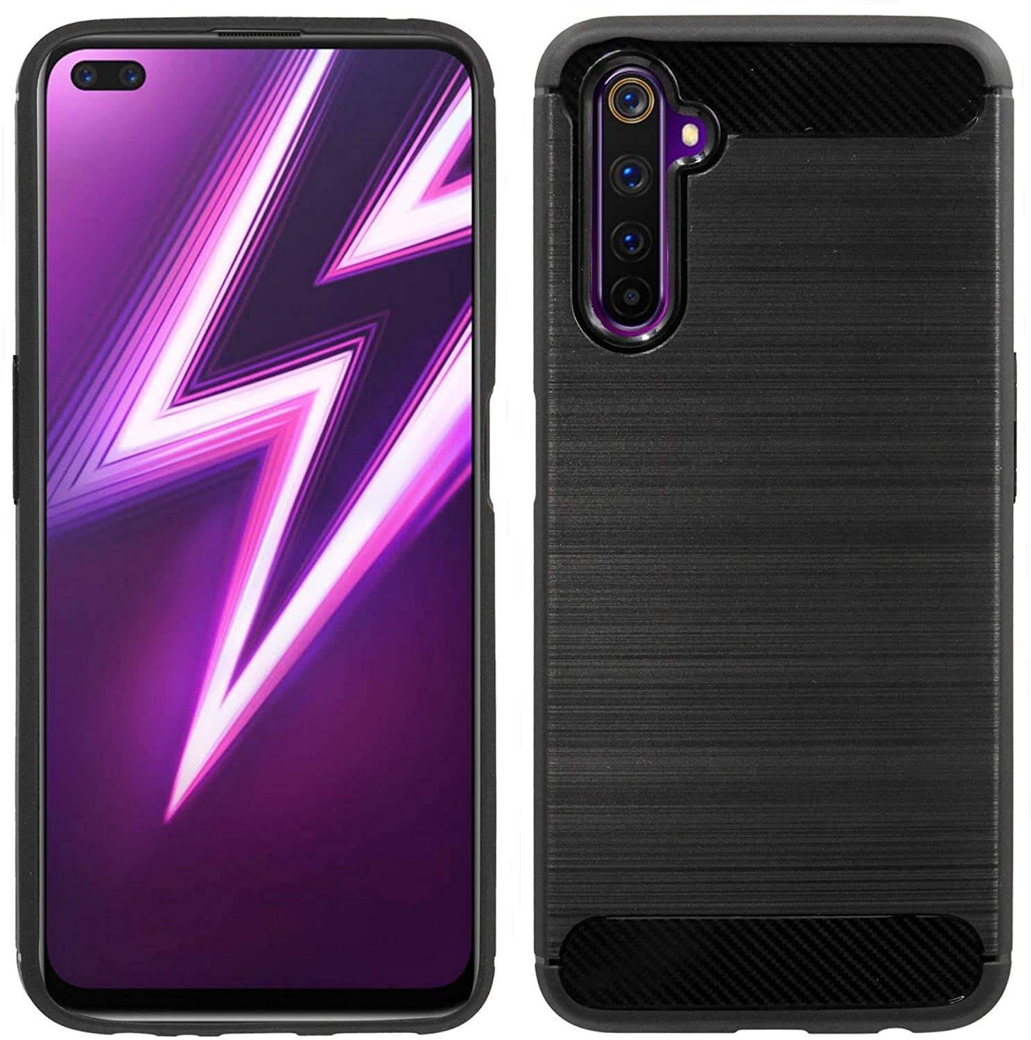 Silikon Hülle Bumper Carbon kompatibel mit realme 6 Pro Case TPU Soft Handyhülle Cover Schutzhülle Schwarz
