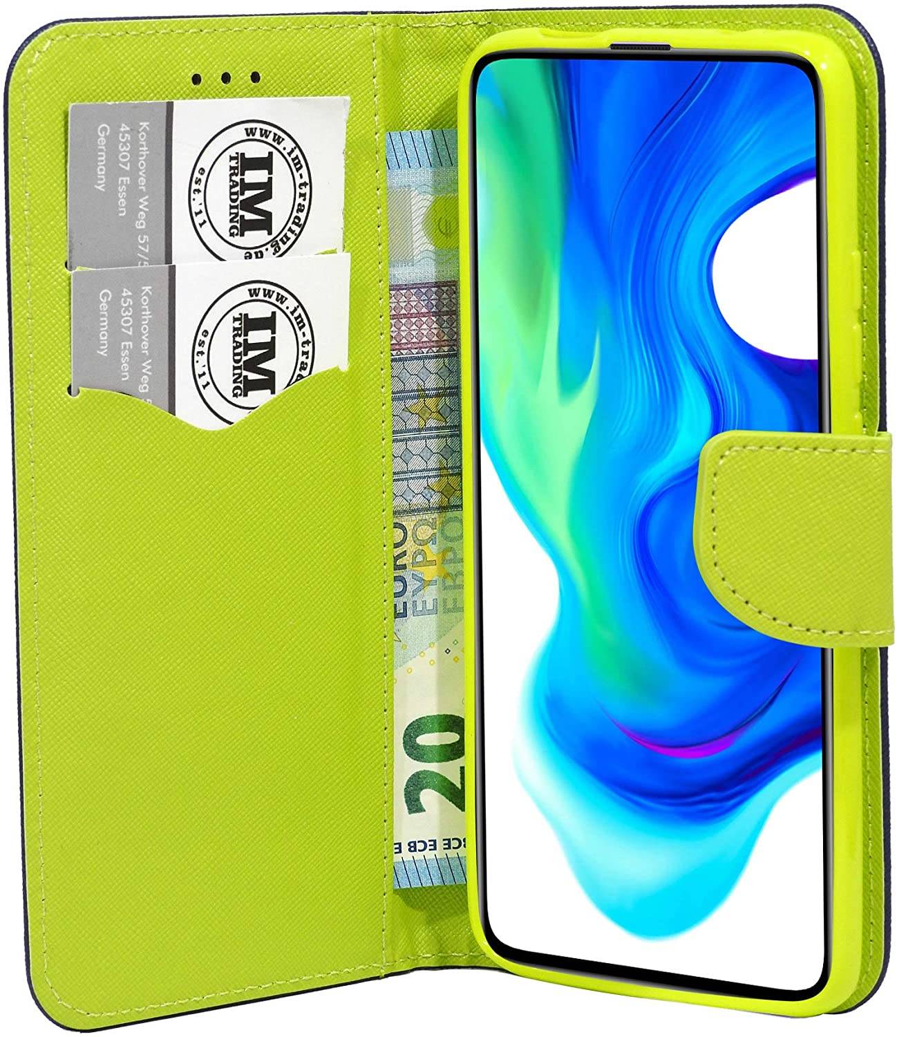 Buch Tasche "Fancy" kompatibel mit XIAOMI REDMI K30 PRO Handy Hülle Etui Brieftasche Schutzhülle mit Standfunktion, Kartenfach Blau-Grün