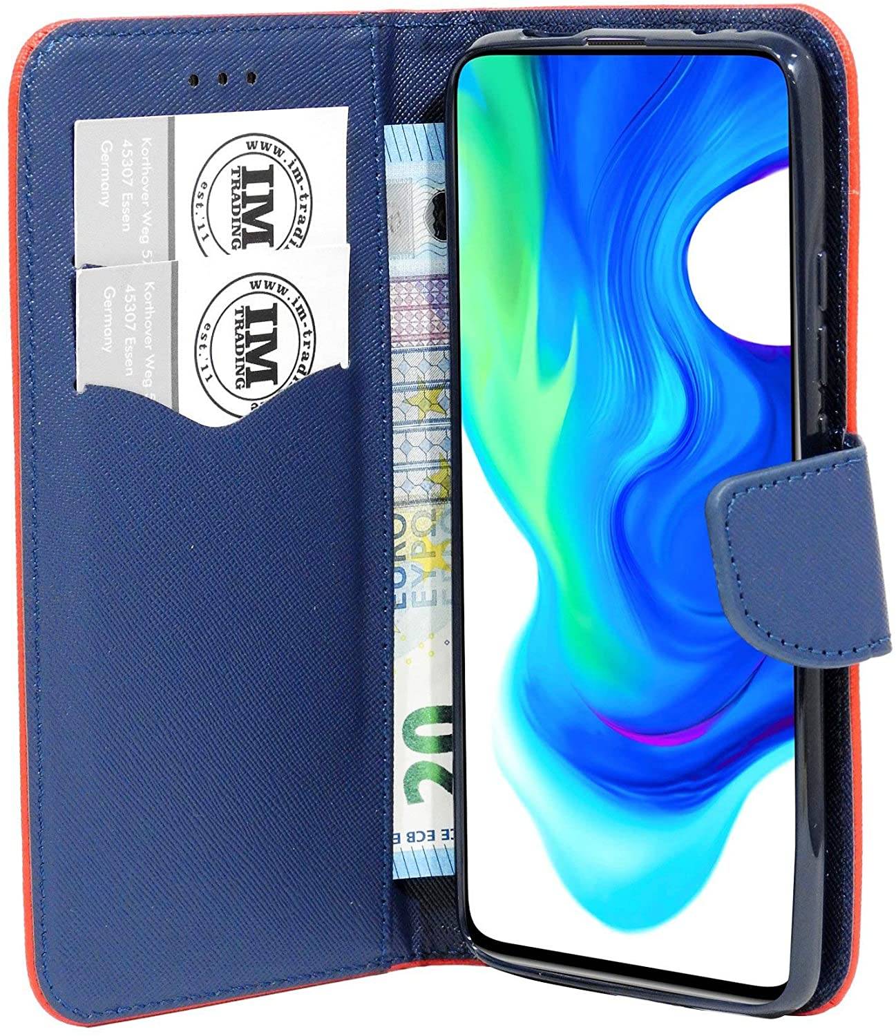 Buch Tasche "Fancy" kompatibel mit XIAOMI REDMI K30 PRO Handy Hülle Etui Brieftasche Schutzhülle mit Standfunktion, Kartenfach Rot-Blau