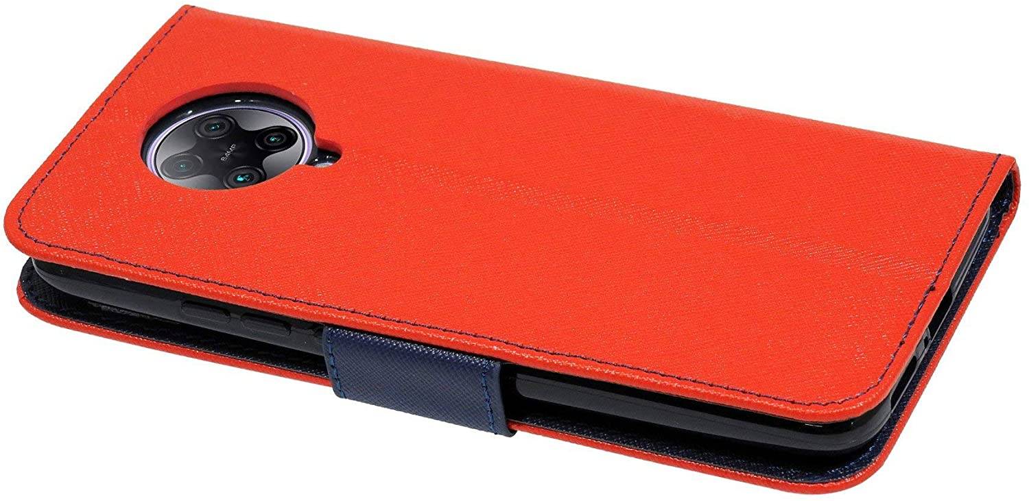 Buch Tasche "Fancy" kompatibel mit XIAOMI REDMI K30 PRO Handy Hülle Etui Brieftasche Schutzhülle mit Standfunktion, Kartenfach Rot-Blau