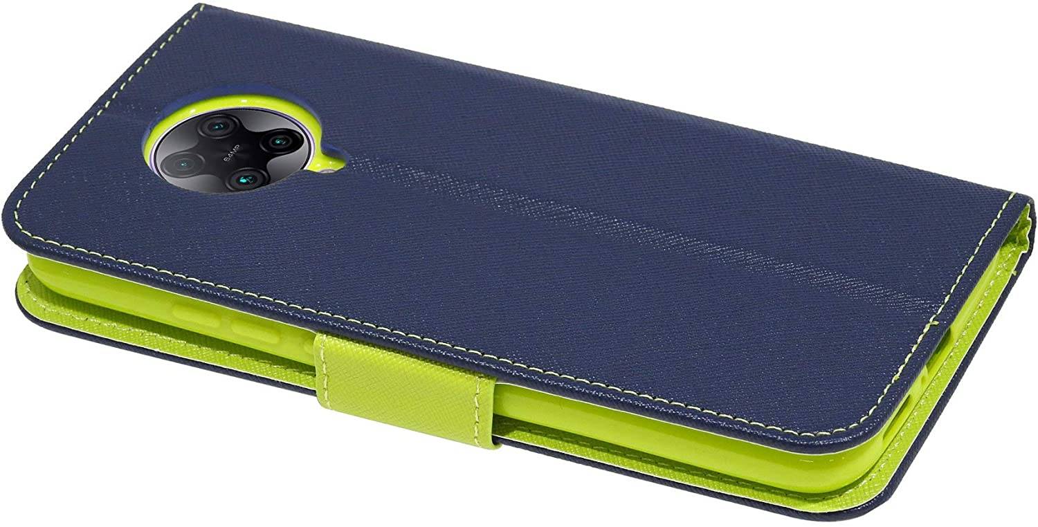 Buch Tasche "Fancy" kompatibel mit XIAOMI POCO F2 PRO Handy Hülle Etui Brieftasche Schutzhülle mit Standfunktion, Kartenfach Blau-Grün
