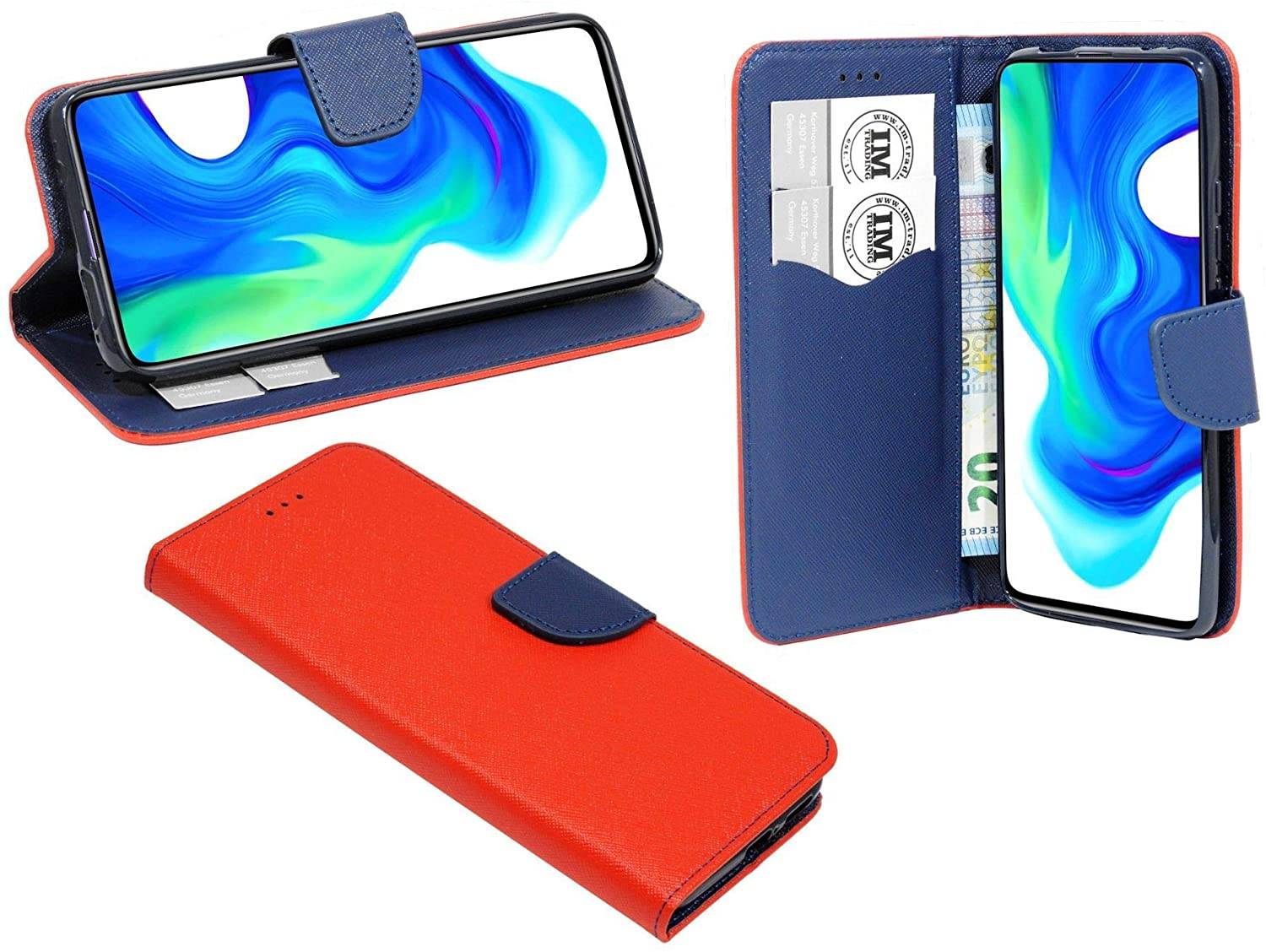 Buch Tasche "Fancy" kompatibel mit XIAOMI POCO F2 PRO Handy Hülle Etui Brieftasche Schutzhülle mit Standfunktion, Kartenfach Rot-Blau