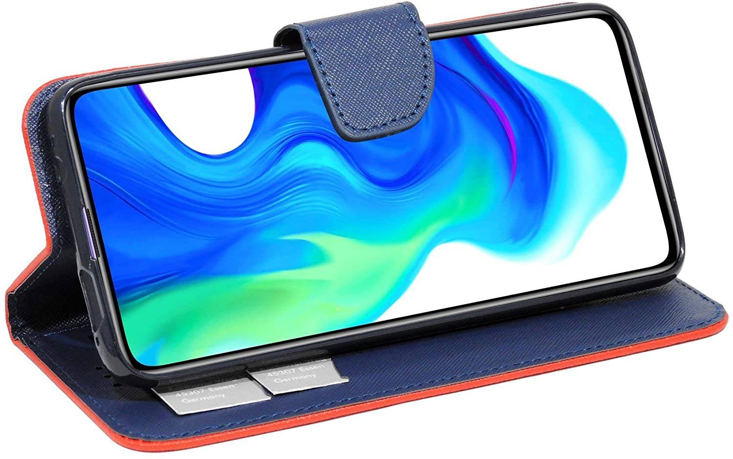 Buch Tasche "Fancy" kompatibel mit XIAOMI POCO F2 PRO Handy Hülle Etui Brieftasche Schutzhülle mit Standfunktion, Kartenfach Rot-Blau