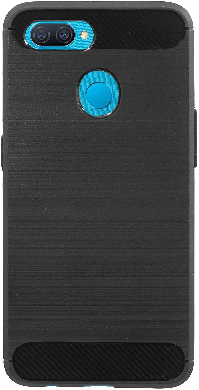 Silikon Hülle Bumper Carbon kompatibel mit Oppo A12 Case TPU Soft Handyhülle Cover Schutzhülle Schwarz