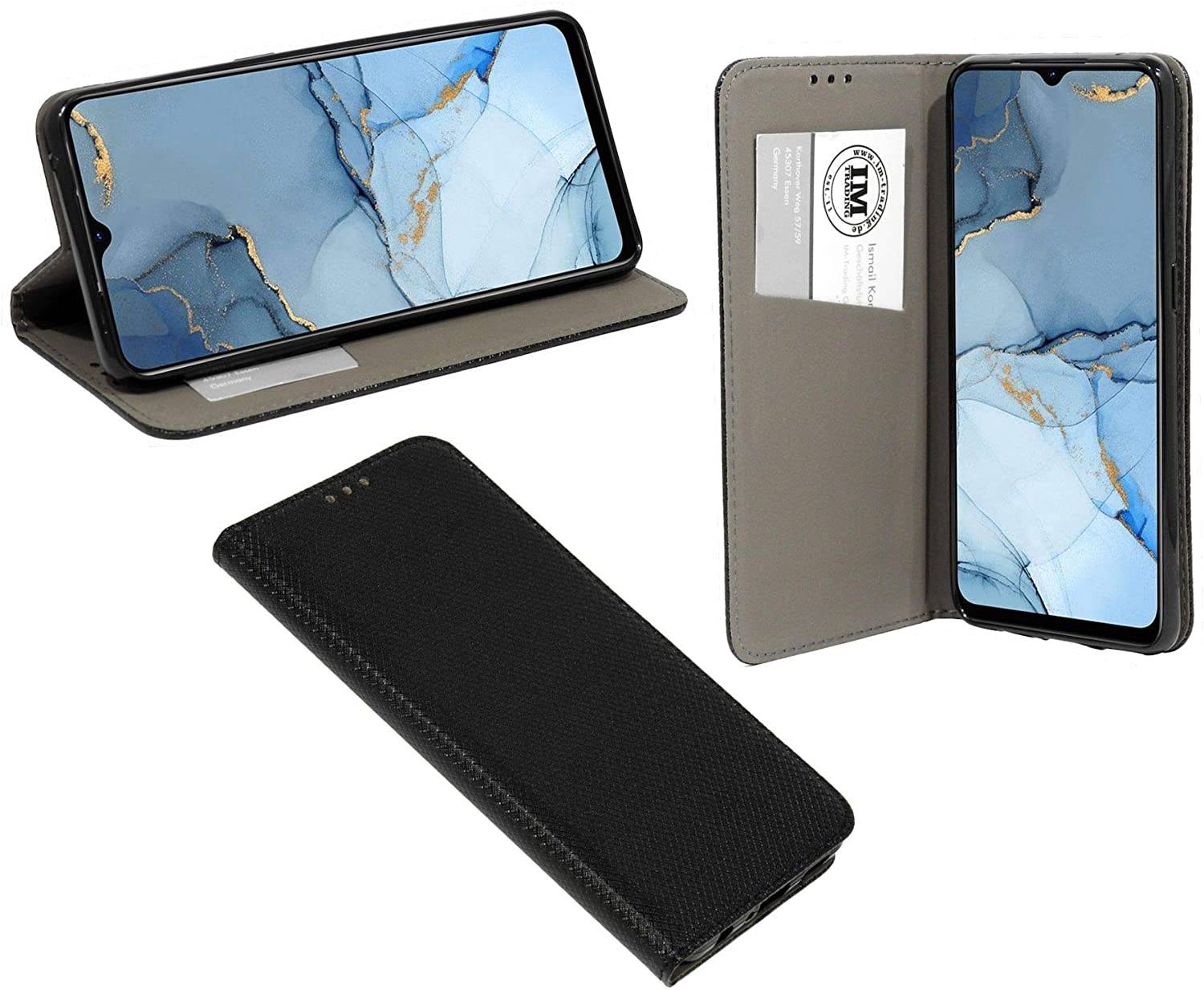 Buch Tasche "Fancy" kompatibel mit OPPO RENO 3 Handy Hülle Etui Brieftasche Schutzhülle mit Standfunktion, Kartenfach Schwarz
