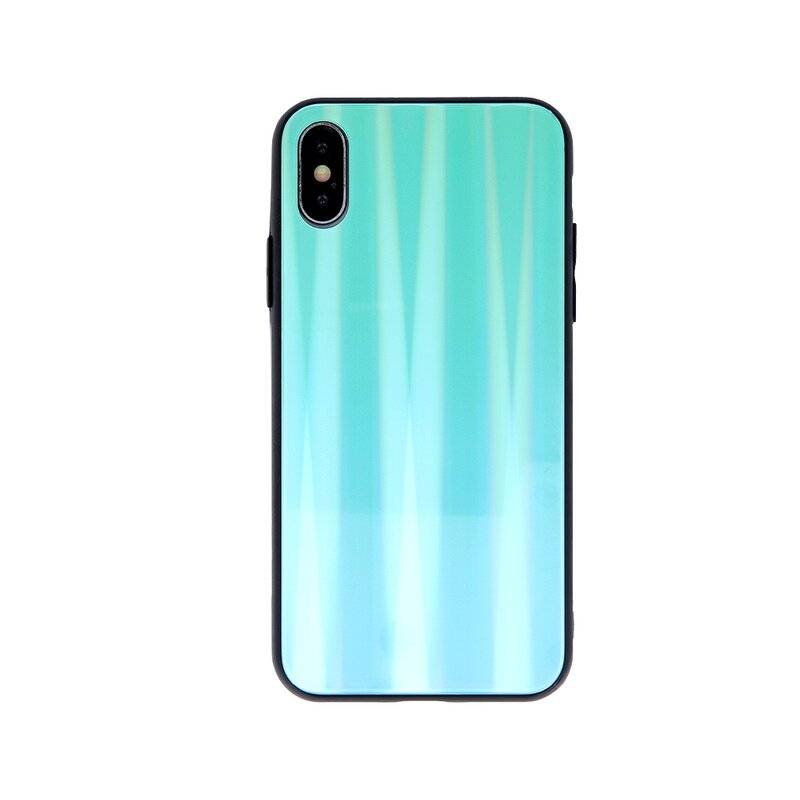 cofi1453® Aurora Glas Etui Silikon Hülle kompatibel mit iPhone XS Hart Case TPU Handy Cover Schutz Minze-Neo