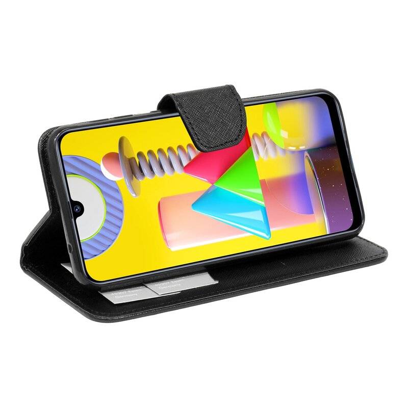 Buch Tasche Fancy für SAMSUNG GALAXY M31 M315F Handy Hülle Etui Brieftasche Schutzhülle mit Standfunktion, Kartenfach Schwarz