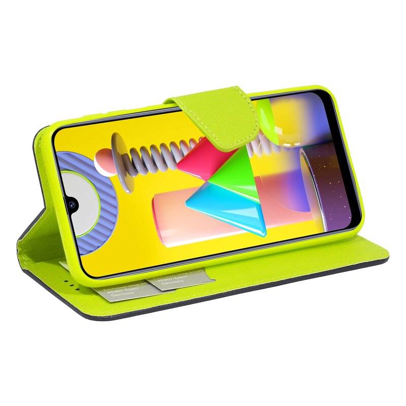 Buch Tasche Fancy für SAMSUNG GALAXY M31 M315F Handy Hülle Etui Brieftasche Schutzhülle mit Standfunktion, Kartenfach Blau-Grün