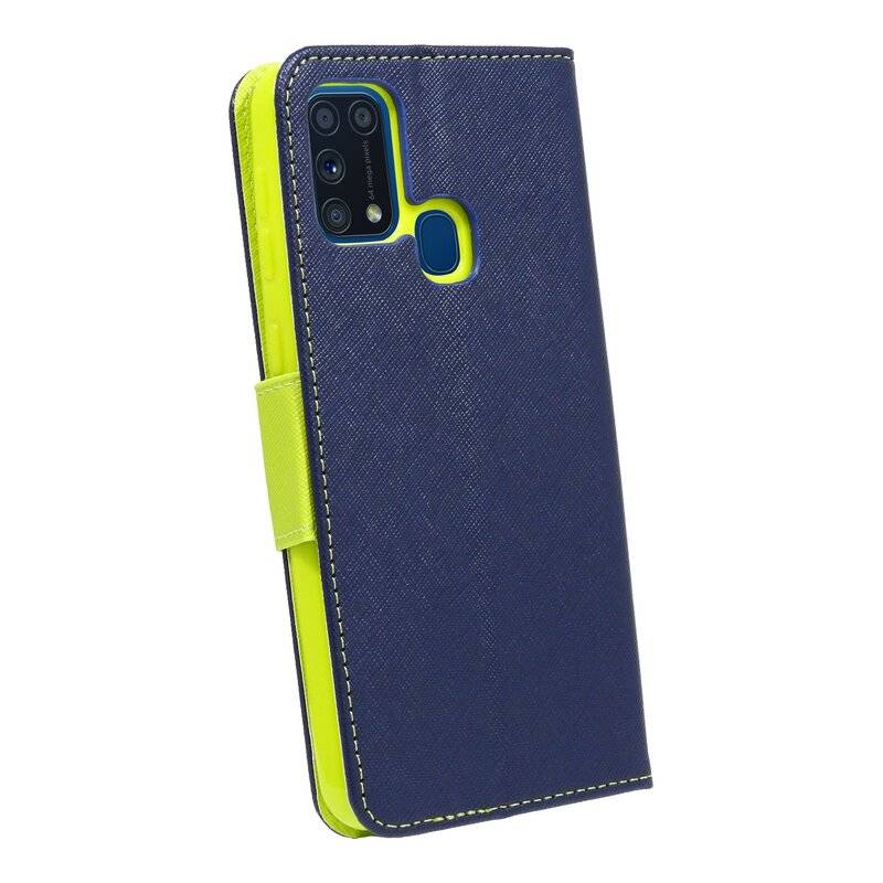 Buch Tasche Fancy für SAMSUNG GALAXY M31 M315F Handy Hülle Etui Brieftasche Schutzhülle mit Standfunktion, Kartenfach Blau-Grün