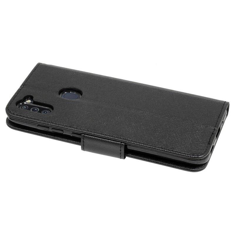 Buch Tasche Fancy für SAMSUNG GALAXY M11 M115F Handy Hülle Etui Brieftasche Schutzhülle mit Standfunktion, Kartenfach Schwarz