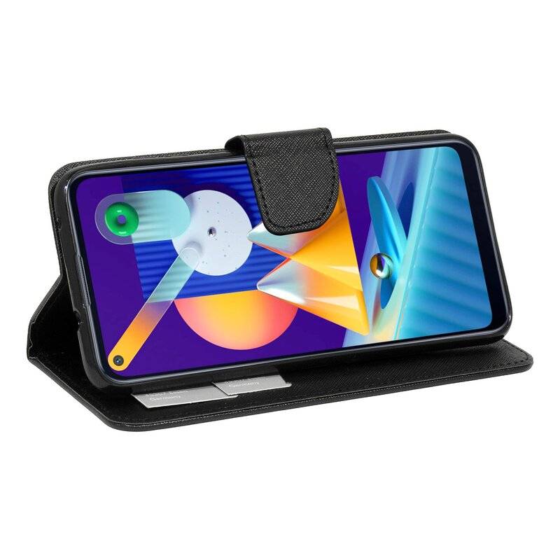 Buch Tasche Fancy für SAMSUNG GALAXY M11 M115F Handy Hülle Etui Brieftasche Schutzhülle mit Standfunktion, Kartenfach Schwarz