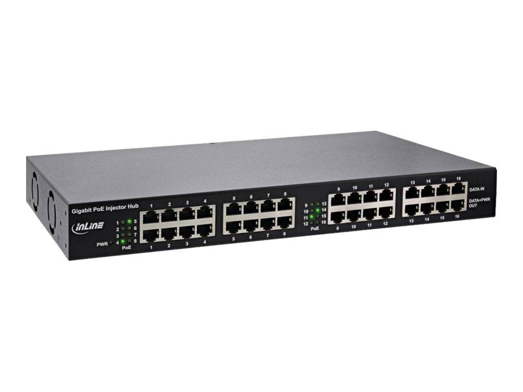 INLINE - PoE+ Gigabit Netzwerk Injektor Hub 16 Port (16x PoE+) - 1Gb/s - 19""1HE
