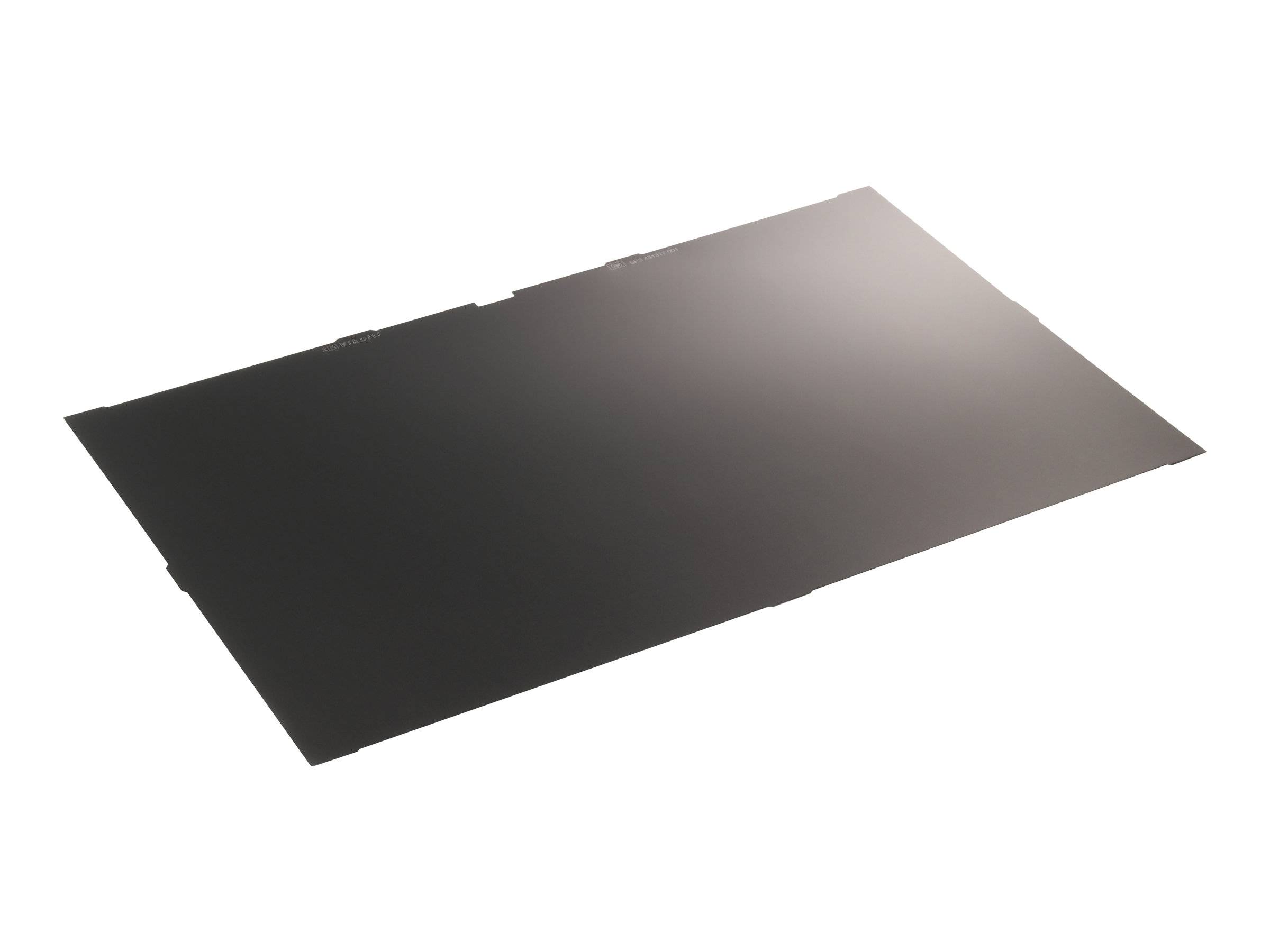 Eine flache schwarze rechteckige Platte oder Tafel, die in einem Winkel auf weißem Hintergrund gezeigt wird.