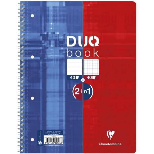 Collegeblock Duobook A4+ 80 Blatt 90g/qm kariert/liniert blau/rot
