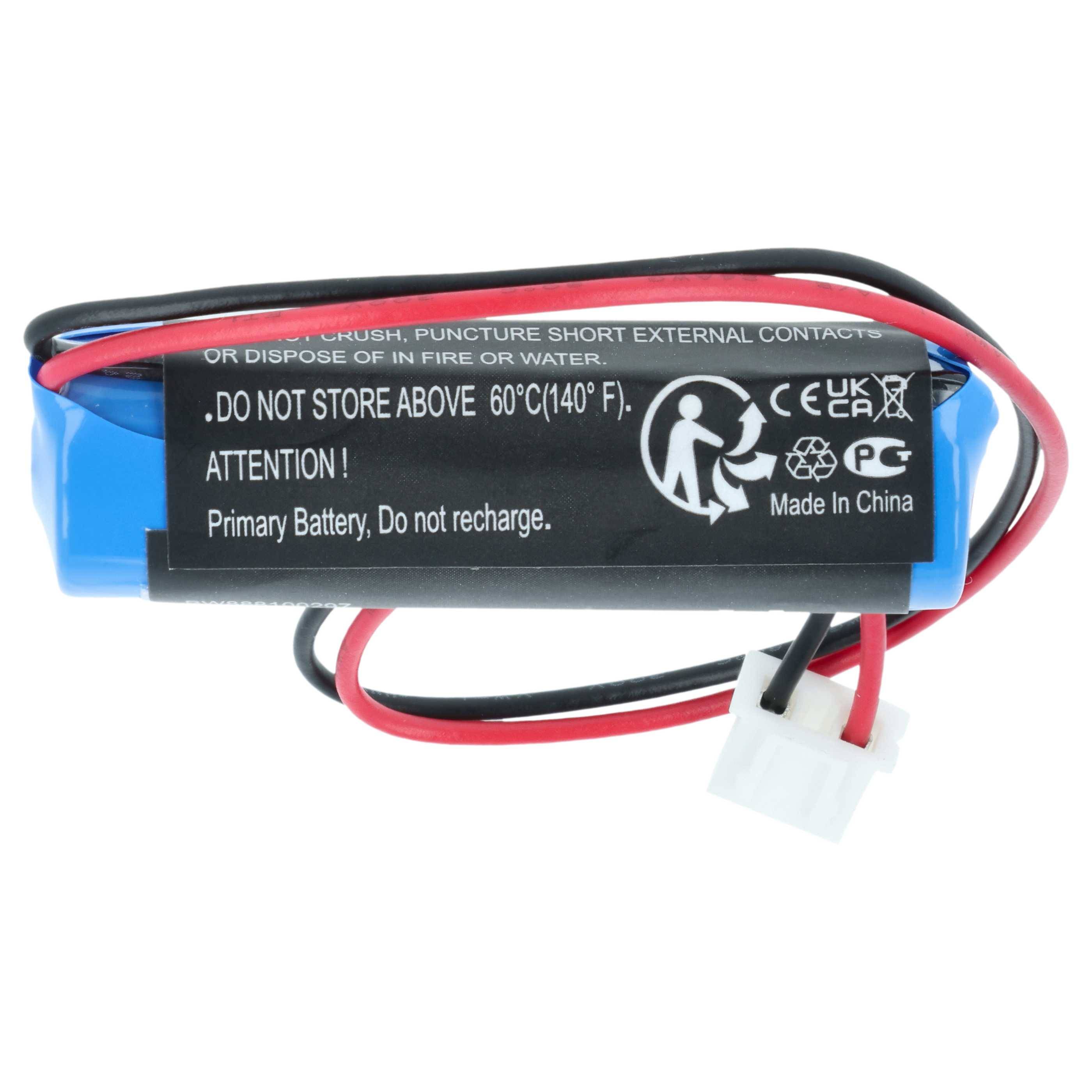 Blaue Batterie mit schwarzem Etikett mit der Aufschrift: 