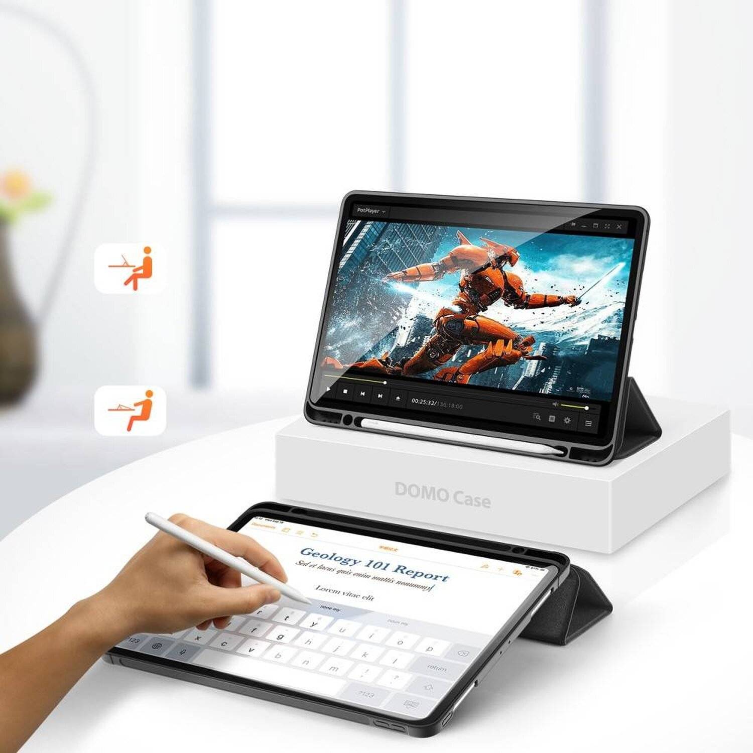 DUX DUCIS Buch Tasche Hartschale mit Smart Sleep Standfunktion für IPAD PRO 11" 2020 Tablethülle Schwarz