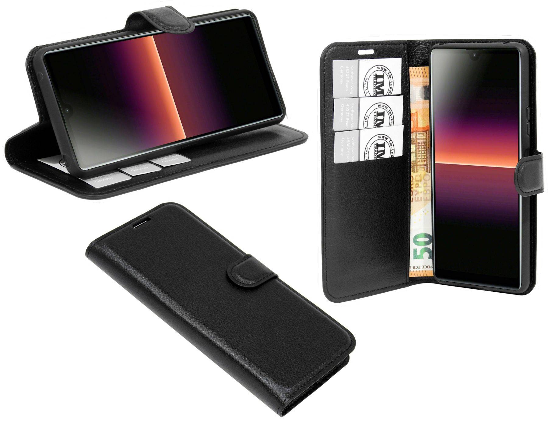 cofi1453® Buch Tasche "Fancy" kompatibel mit SONY XPERIA L4 Handy Hülle Etui Brieftasche Schutzhülle mit Standfunktion, Kartenfach Schwarz