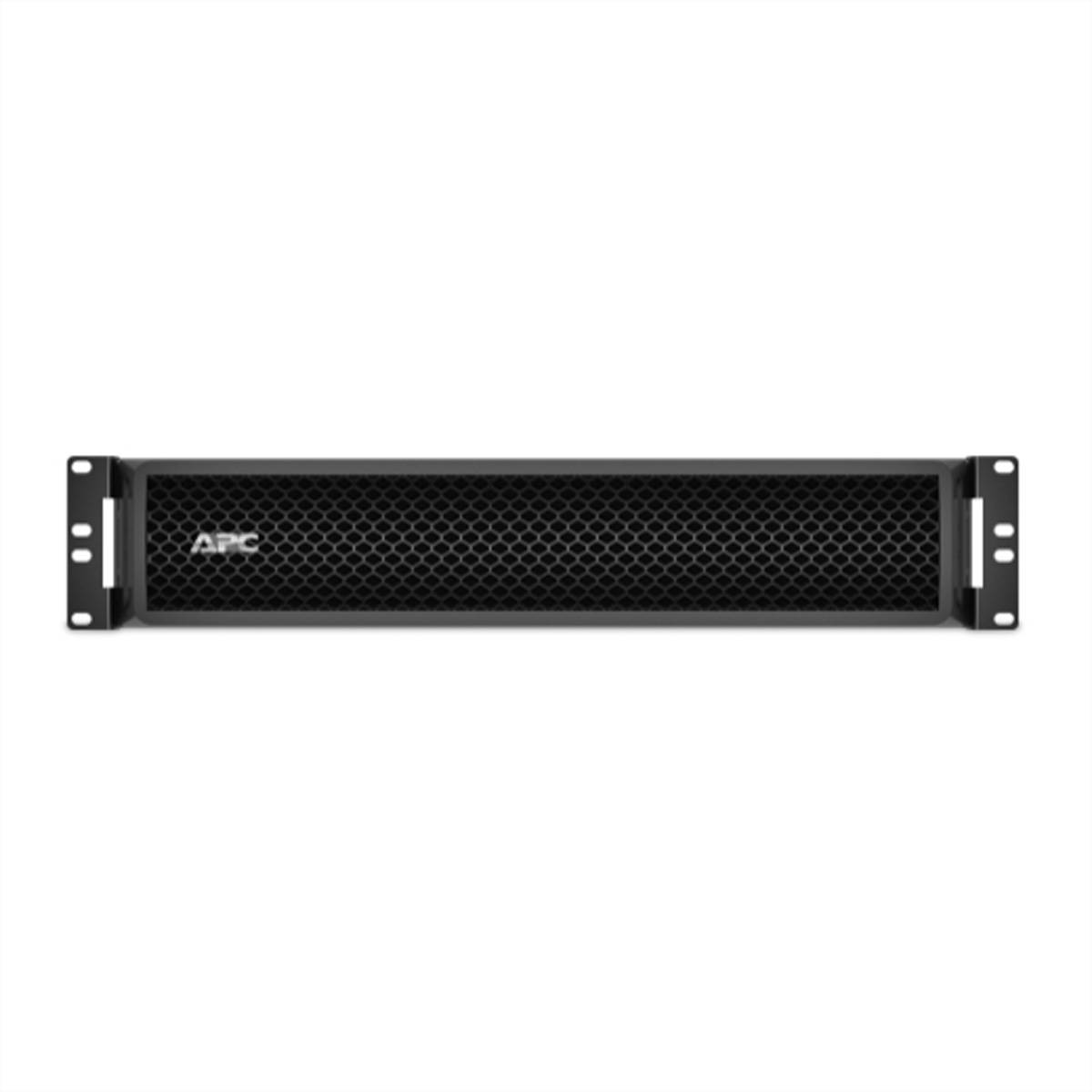 Schwarzes APC Rack-Mount-Server-Frontblende mit Wabengitter und Befestigungsöhren auf weißem Hintergrund.