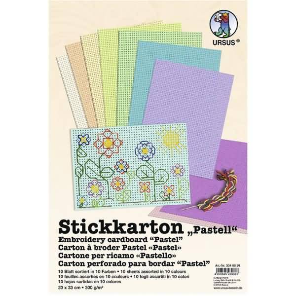 Stickkarton 'Pastell' 23x23cm 300g/qm VE=10 Blatt 10 Farben sortiert