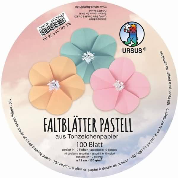 Tonzeichenpapier-Faltblätter 'Pastell' Durchmesser 15cm 130g/qm VE=100 Blatt/10 Farben sortiert