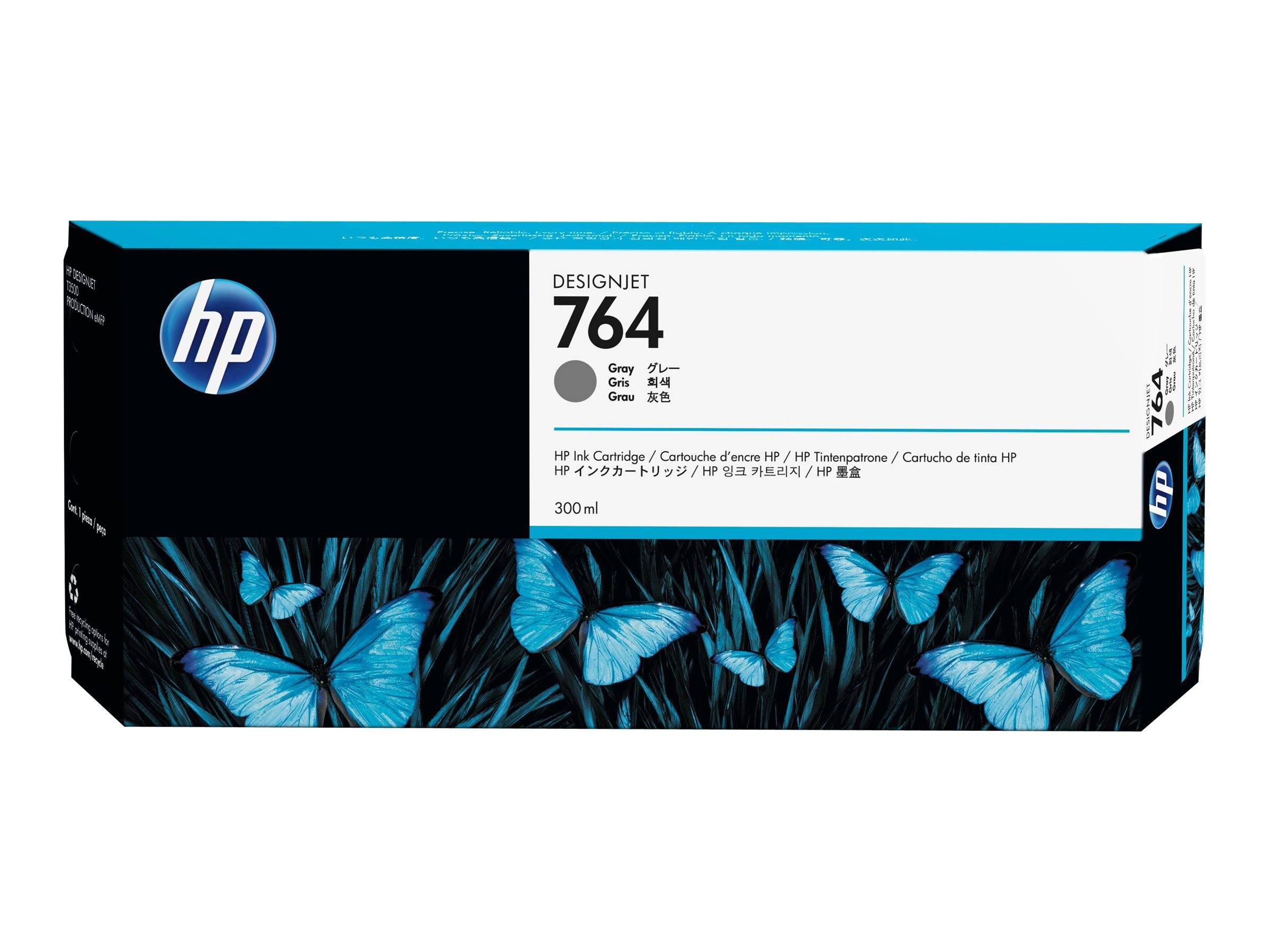 HP DesignJet 764 Graupatronen-Behälter mit Schmetterlingsgrafikdesign, beschriftet mit 300 ml und „C6769A