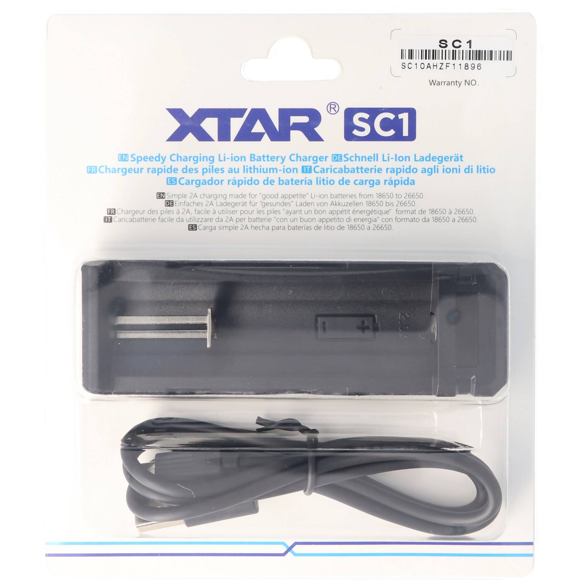 Schnell-Ladegerät für Li-ion Akku 3,6 - 3,7 Volt, lädt auch geschützte 20700, 21700 mit Überlängen bis 75mm