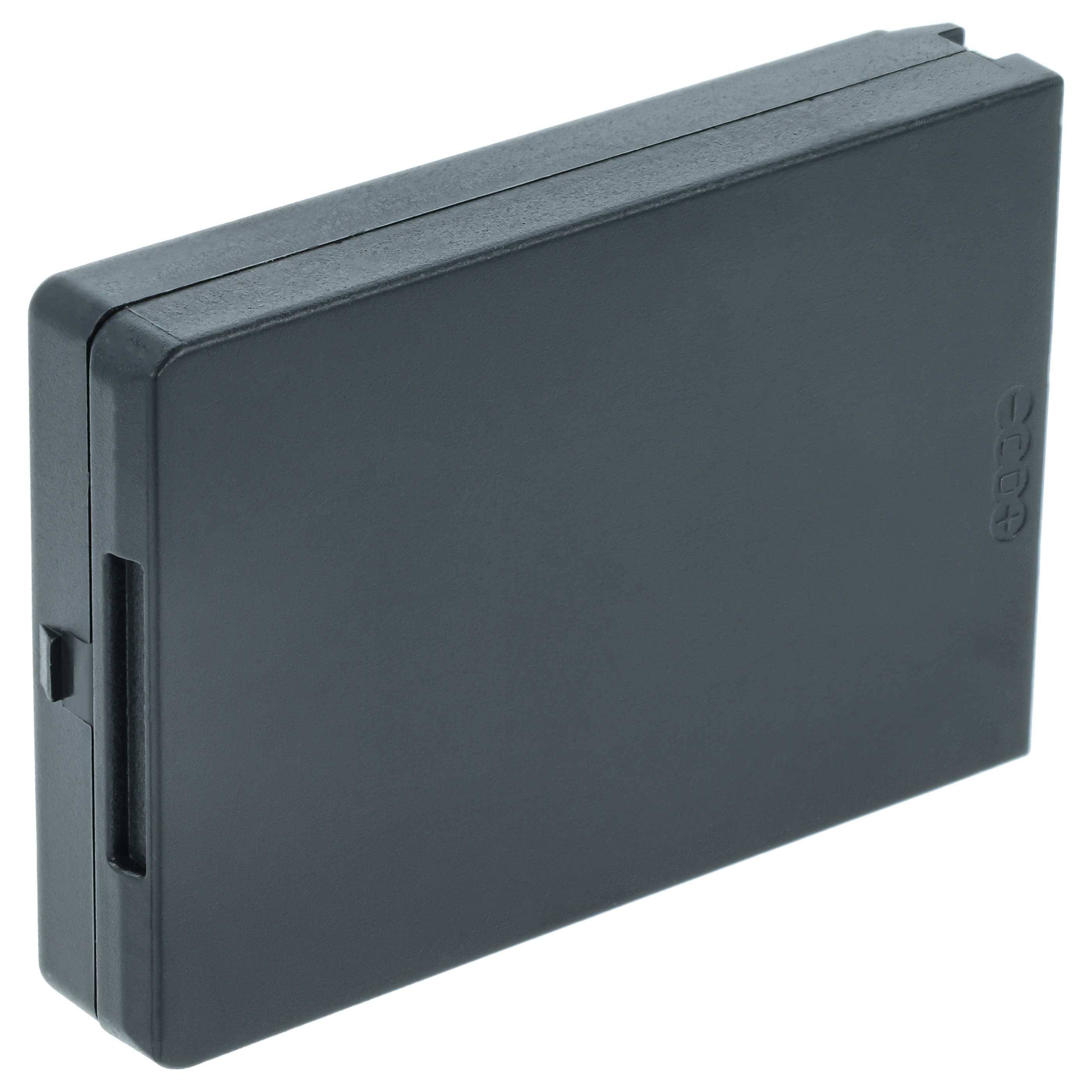 Ein schwarzes rechteckiges Batteriepaket mit sichtbarem Ladeanschluss auf einer Seite.