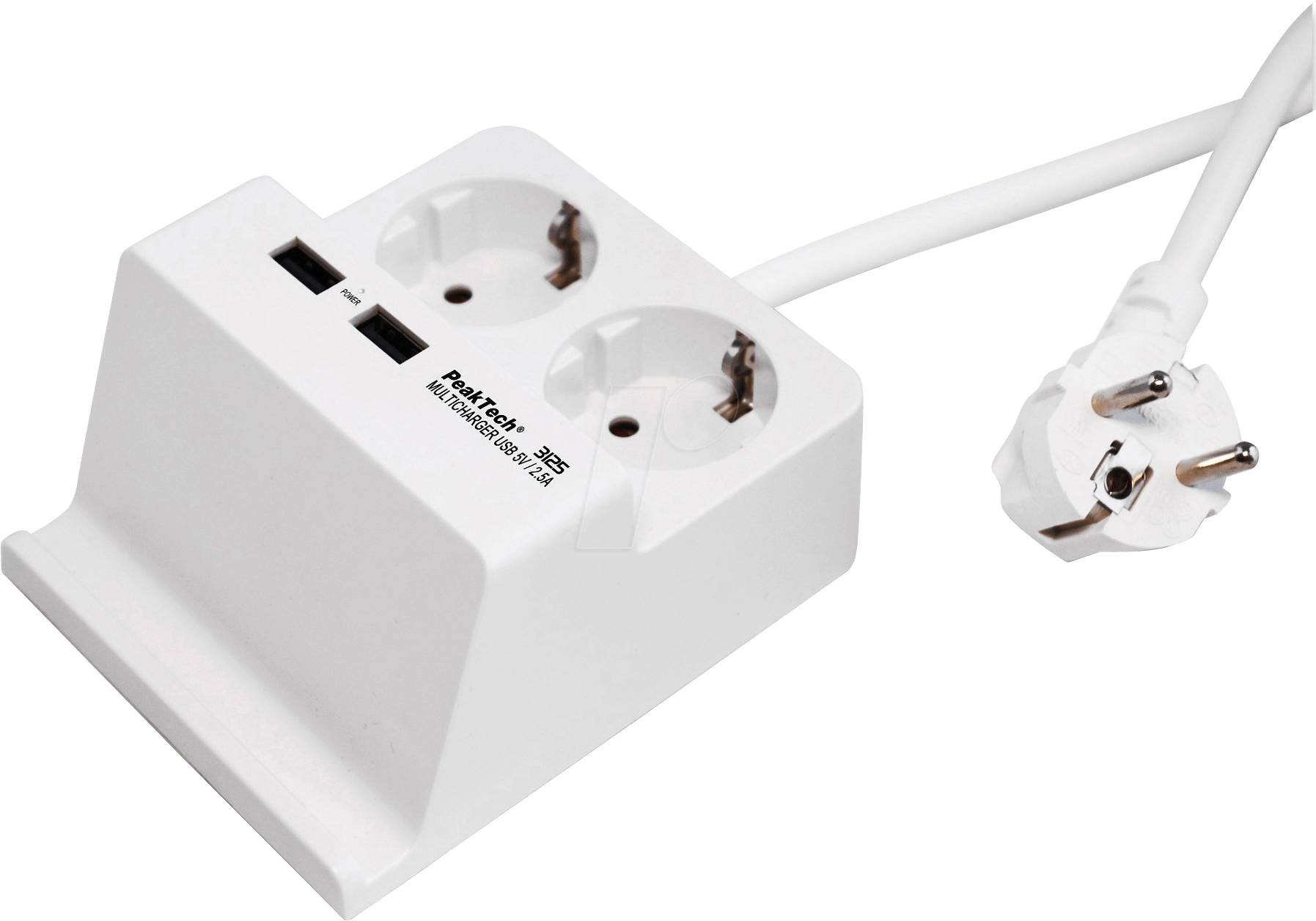 PEAKTECH 3125 Tischsteckdose, 2-fach, Typ F, 2x USB, weiß (P 3125)