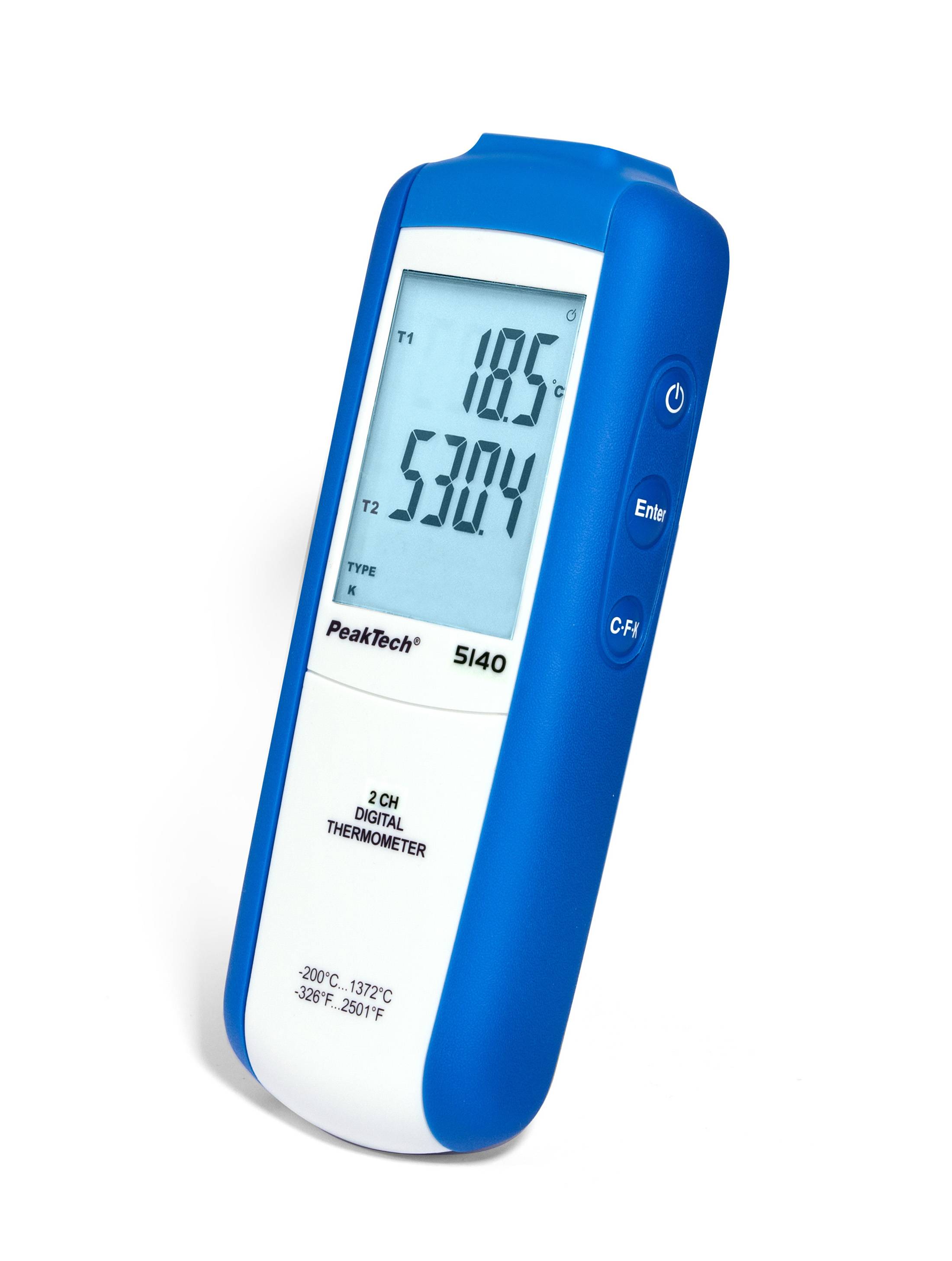 Digital-Thermometer ~ 2 CH ~ Typ-K ~ -200 ... +1300°C ~ mit °C/°F/K Anzeige