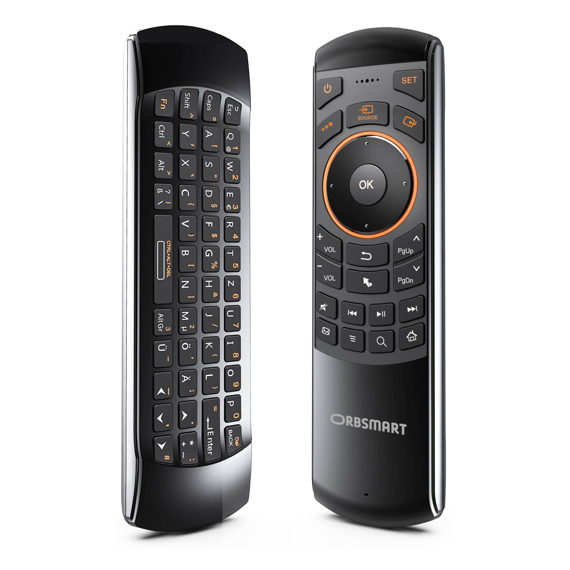 Orbsmart AM-1 kabellose Air Mouse Fernbedienung mit QWERTZ Mini-Tastatur, Gyro & Infrarot-Anlernfunktion