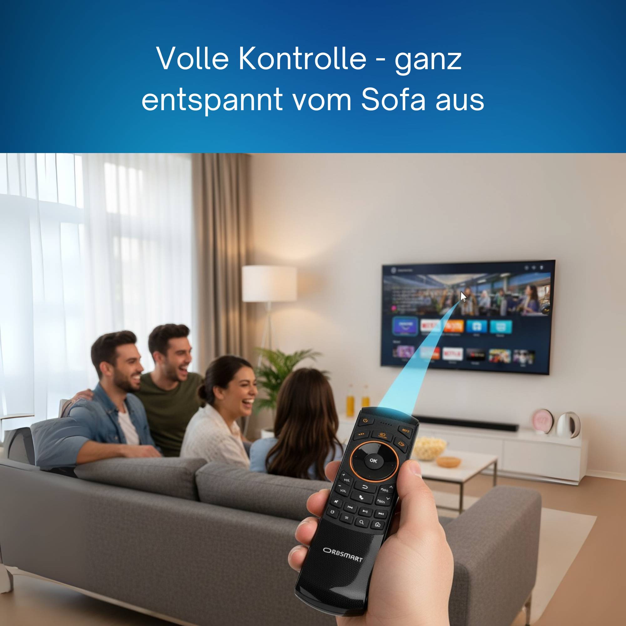 Orbsmart AM-1 kabellose Air Mouse Fernbedienung mit QWERTZ Mini-Tastatur, Gyro & Infrarot-Anlernfunktion
