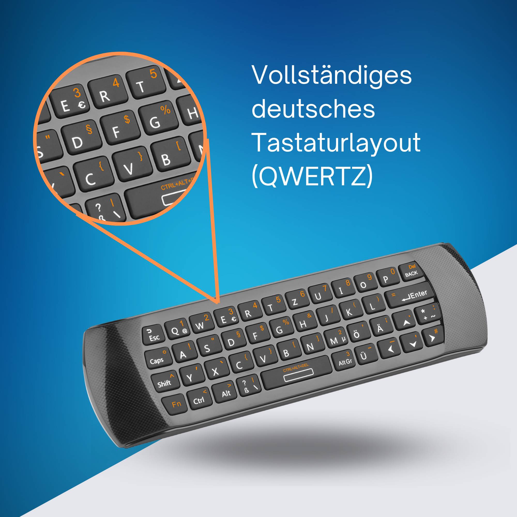 Orbsmart AM-1 kabellose Air Mouse Fernbedienung mit QWERTZ Mini-Tastatur, Gyro & Infrarot-Anlernfunktion