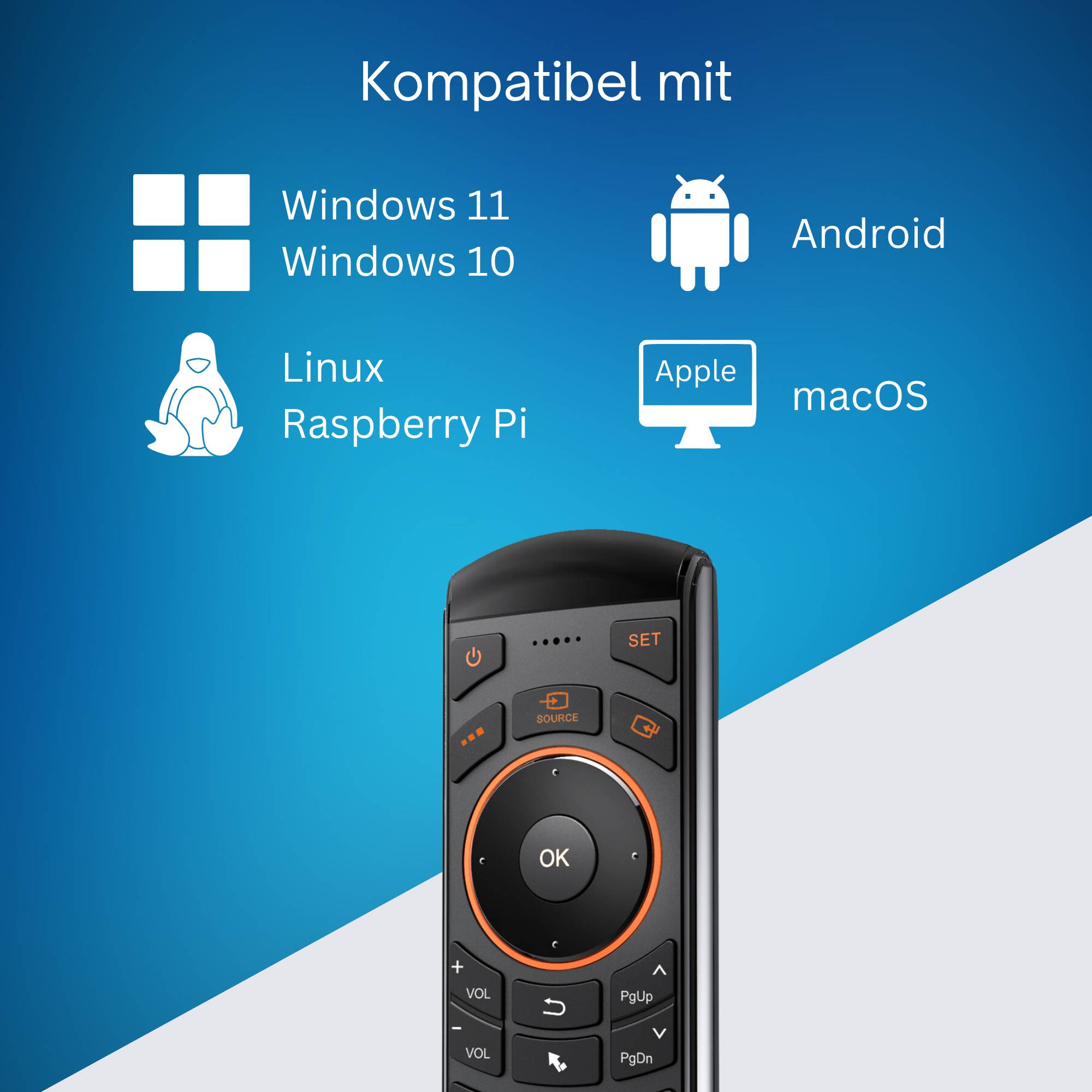 Orbsmart AM-1 kabellose Air Mouse Fernbedienung mit QWERTZ Mini-Tastatur, Gyro & Infrarot-Anlernfunktion