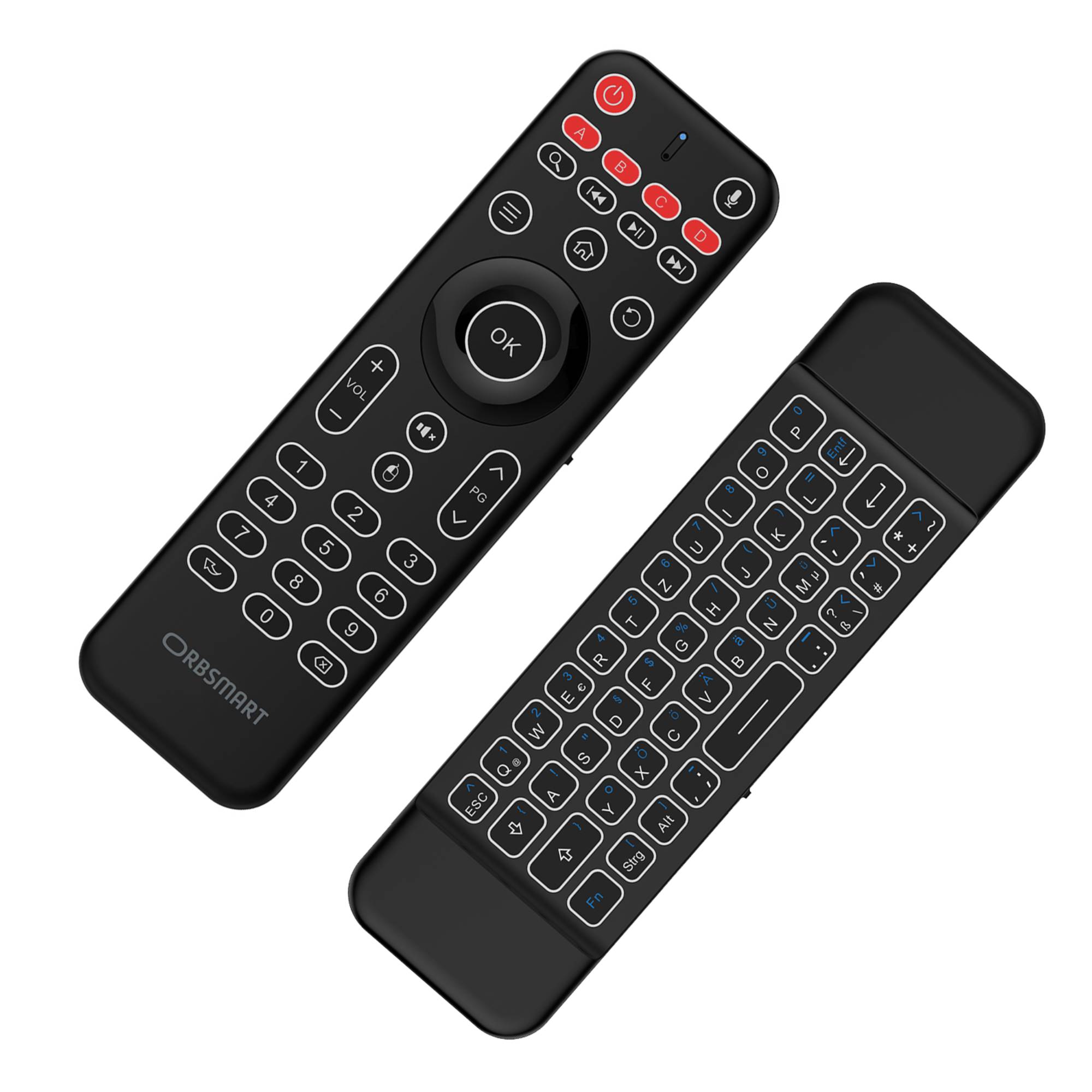 Orbsmart AM-1 Pro Air Mouse & Mini-Tastatur (QWERTZ) mit LED-Beleuchtung, Mikrofon & Gyro PC/Android
