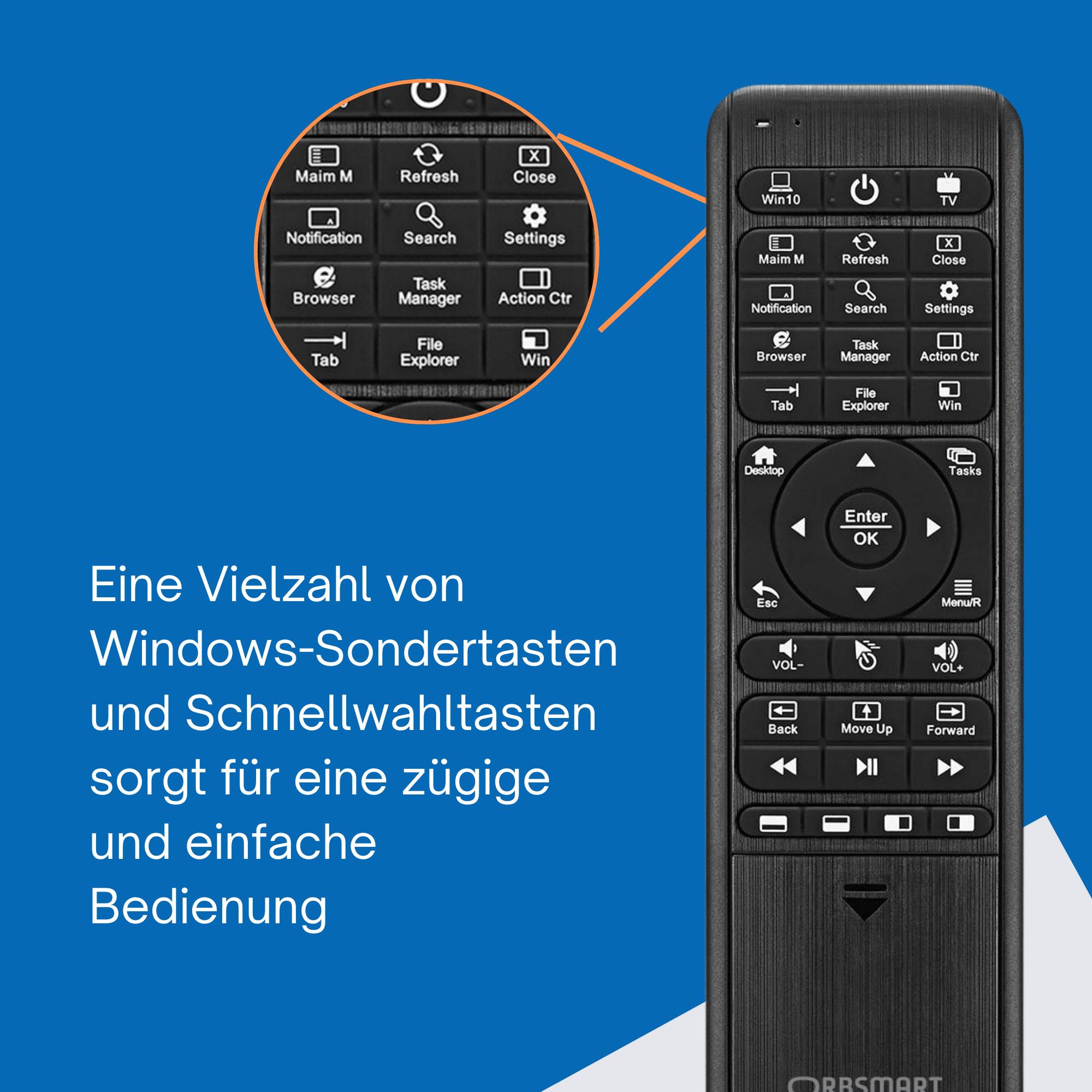 Orbsmart WA-1 Windows Air Mouse & PC-Fernbedienung mit beleuchteter QWERTZ-Tastatur und IR-Learning